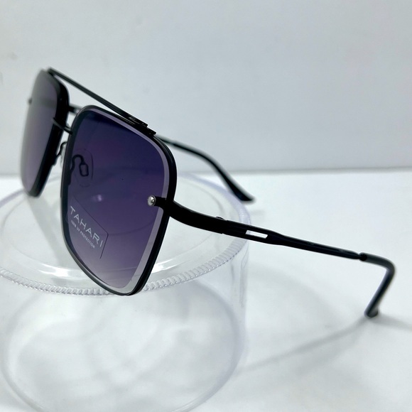 ⭐️TAHARI💯MENS MATT BLACK METAL SUNGLASSES, UNIQUE LENSES & FADING PURPLE COLOR - Picture 2 of 16